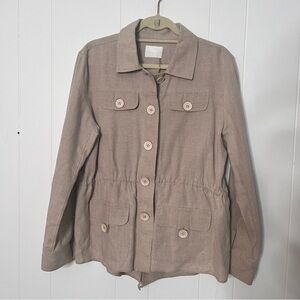 MiFresia 100% Linen Unlined Tan Safari Jacket Button Front Size L